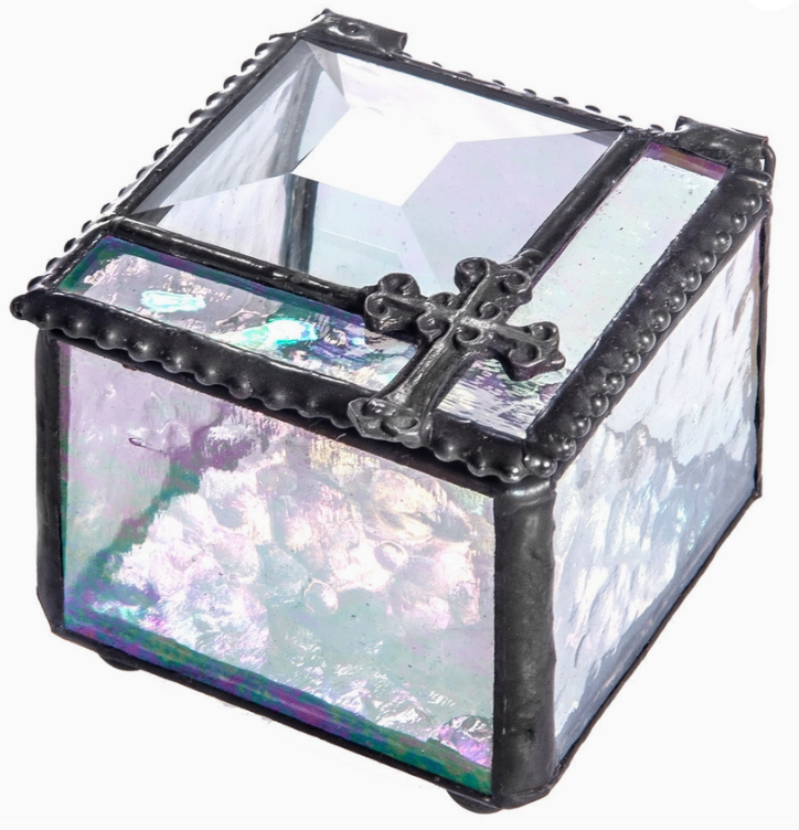 Iridescent Glass Box with Cross