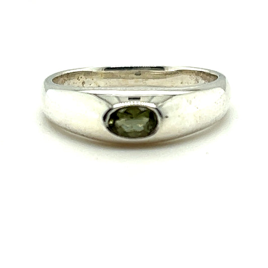Faceted Moldavite Bezel Oval Ring - Zero Point Crystals