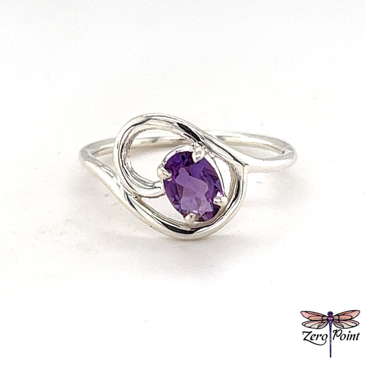 Faceted Oval Cut Amethyst Ring - Zero Point Crystals