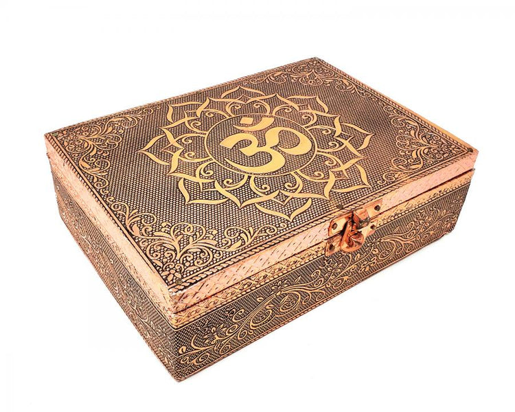 OM Carved Metal over Wood Box - Zero Point Crystals