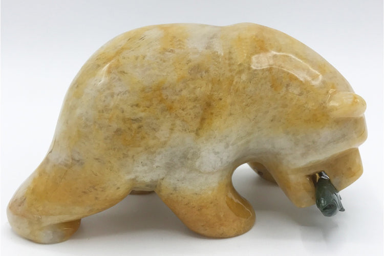 Sunset Agate Carved Bear with Jade Fish - Zero Point Crystals