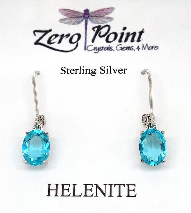 Helenite Oval Dangle Earrings 1013 - Zero Point Crystals