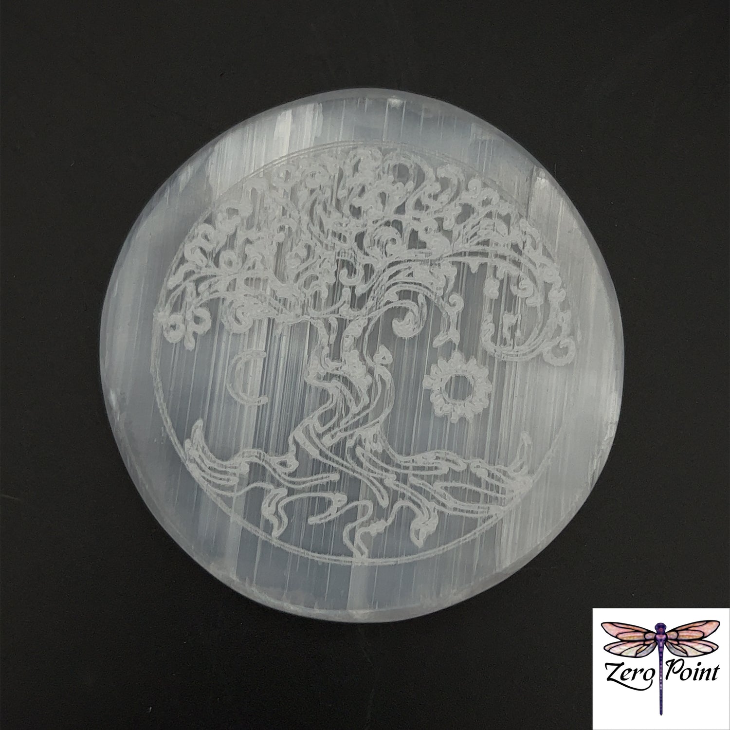 Selenite Engraved Charging Plate 2.75" - Zero Point Crystals