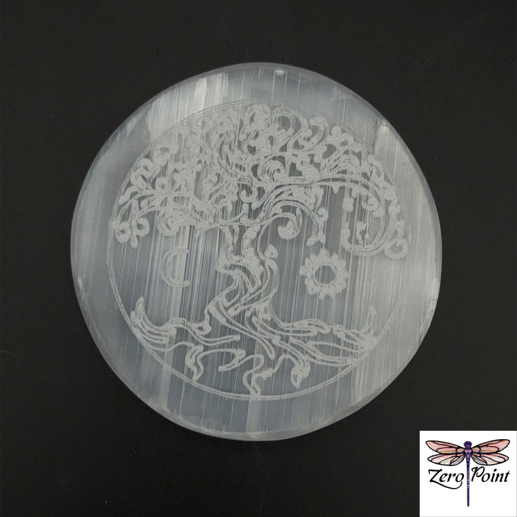 Selenite Engraved Charging Plate 2.75" - Zero Point Crystals