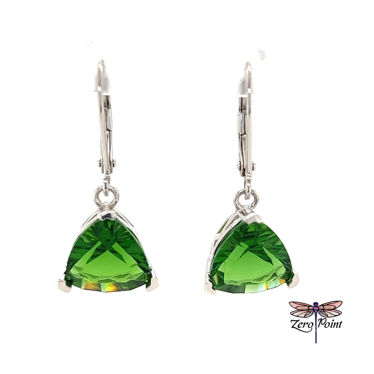 Helenite Trillion Cut Dangle Earrings - Zero Point Crystals