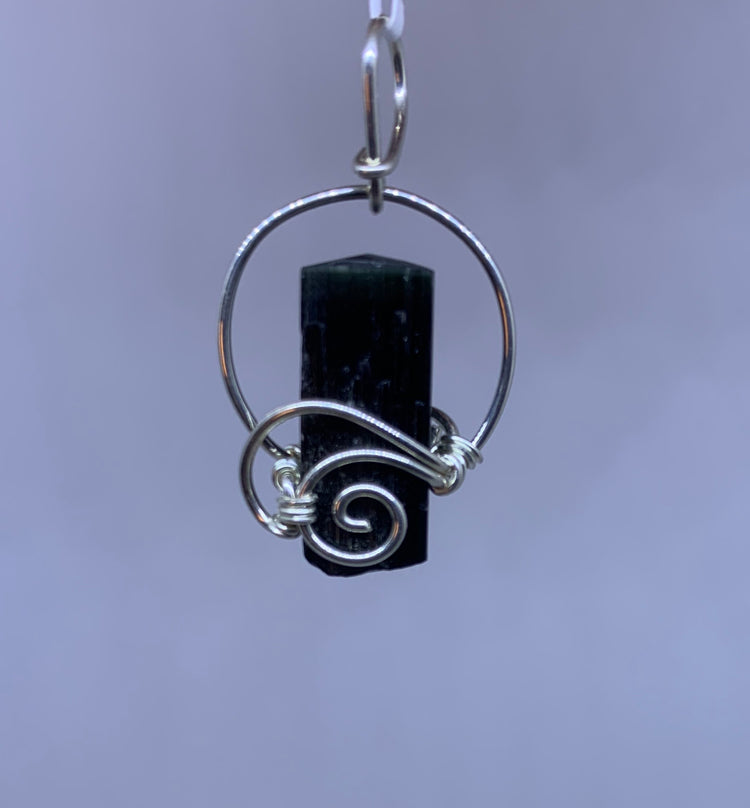 Green Tourmaline Wire Wrap Pendant - Zero Point Crystals