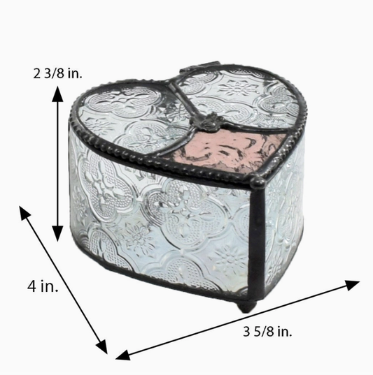 Clear Vintage and Pink Rose Heart Box