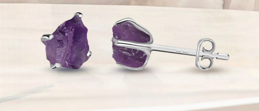 Natural Rough Amethyst Stud Earrings