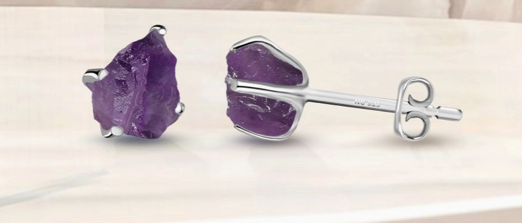 Natural Rough Amethyst Stud Earrings