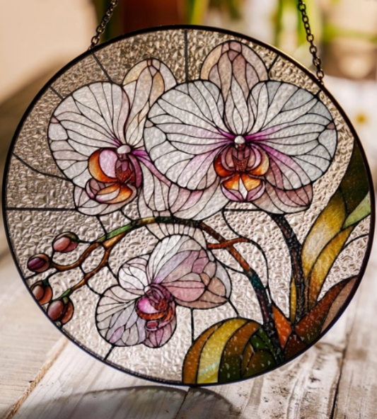 Orchid Flower Stained Glass Suncatcher