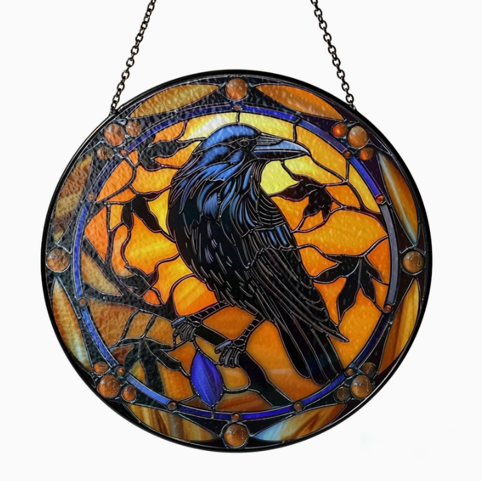 Raven Stained Glass Suncatcher