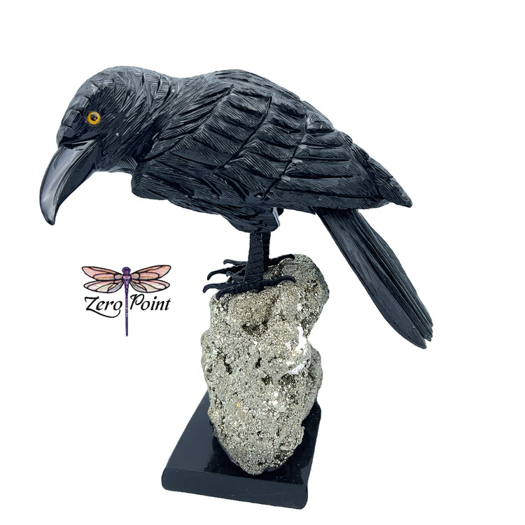 Onyx Raven on Pyrite - Zero Point Crystals