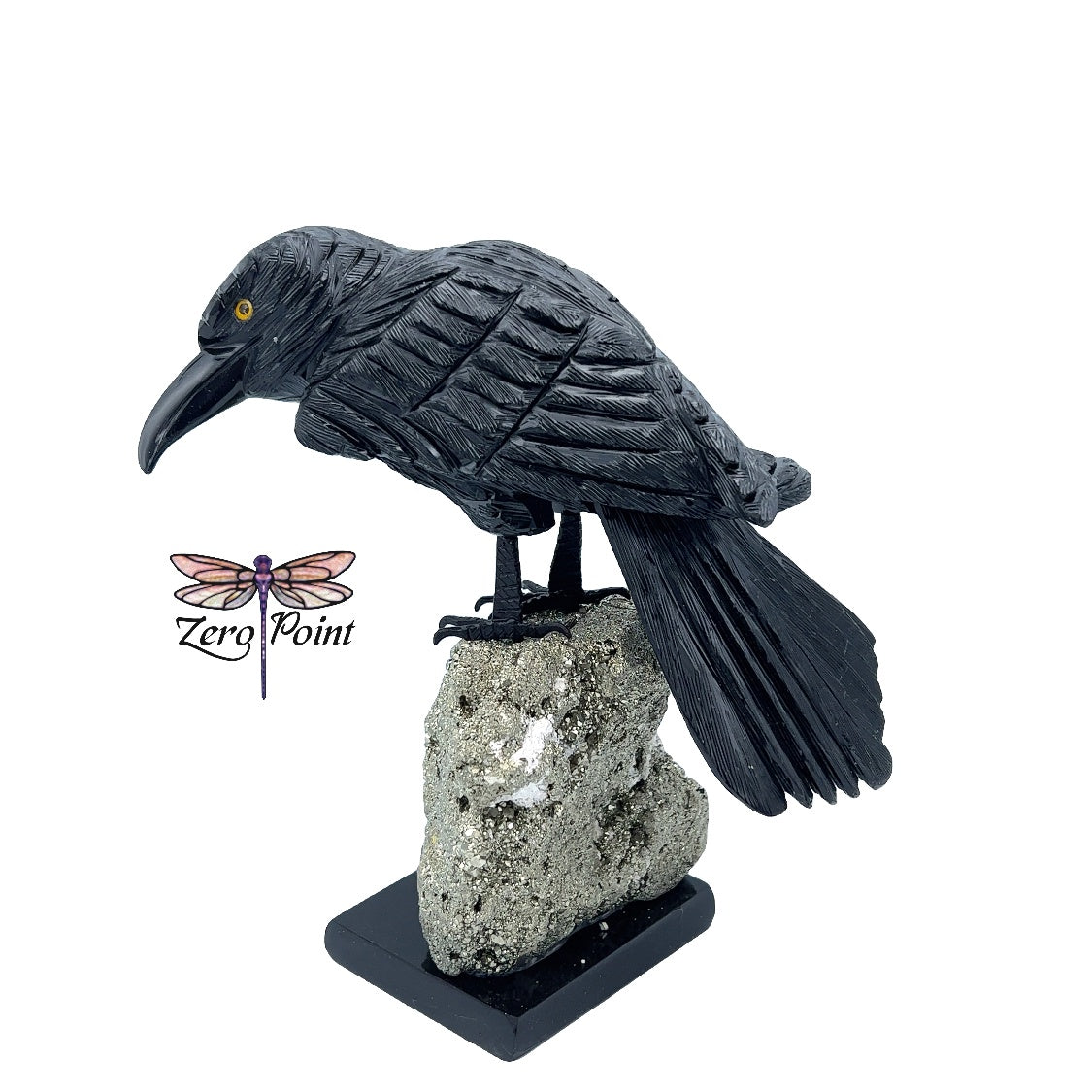 Onyx Raven on Pyrite - Zero Point Crystals