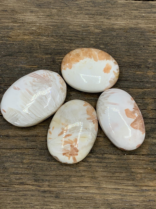 Peach Scolecite Palm Stone - Zero Point Crystals