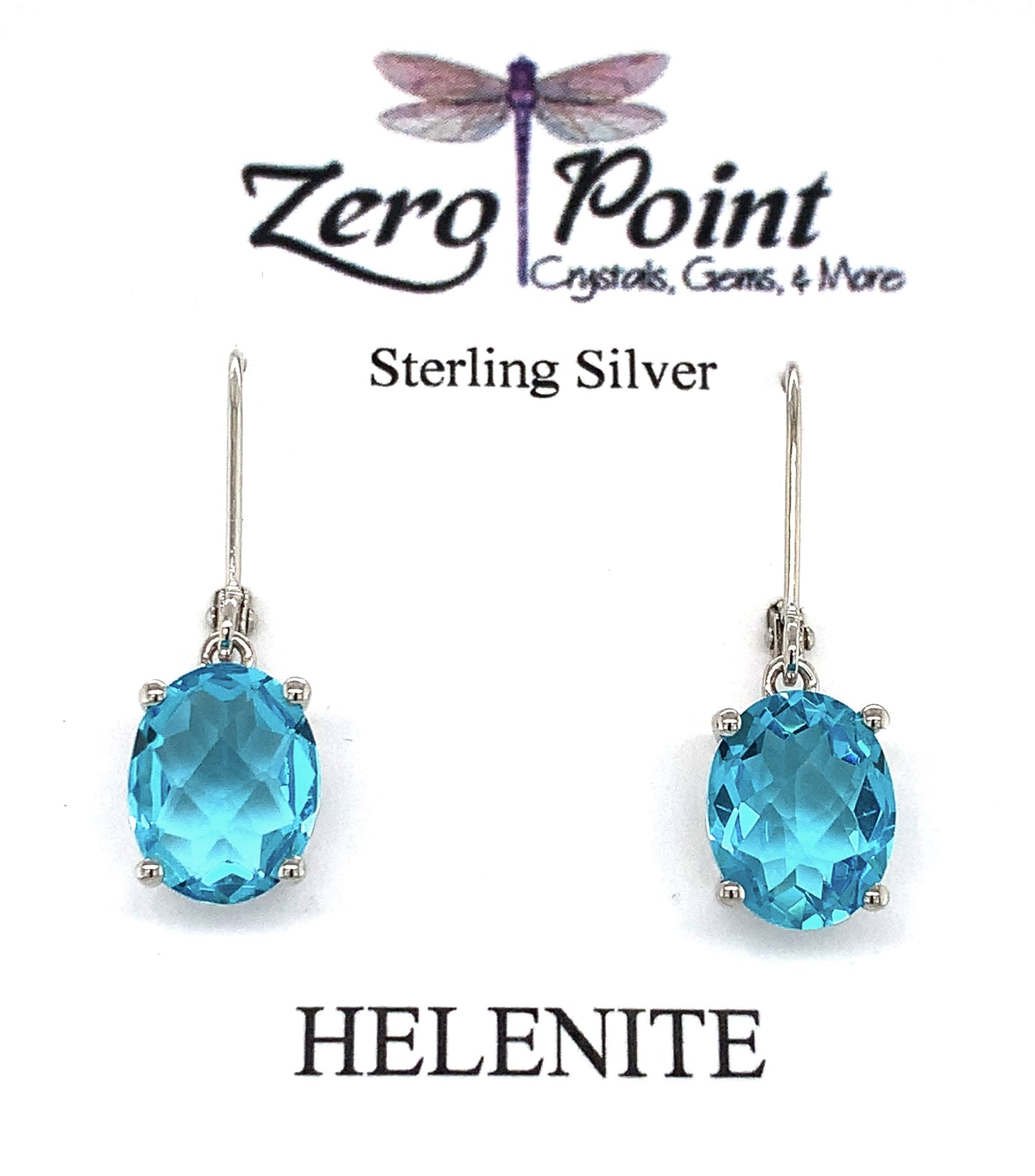 Helenite Oval Dangle Earrings 1014 - Zero Point Crystals