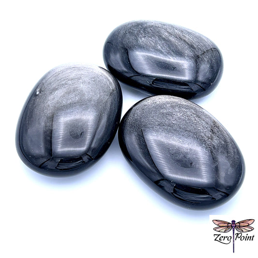 Silver Sheen Obsidian Palm Stone - Zero Point Crystals