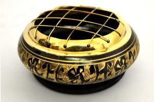 Carved Brass Screen Charcoal Burner - Zero Point Crystals