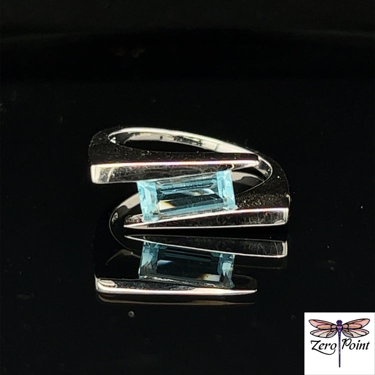 Blue Topaz Tension Set Ring - Zero Point Crystals