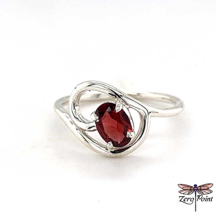 Faceted Oval Cut Garnet Ring - Zero Point Crystals
