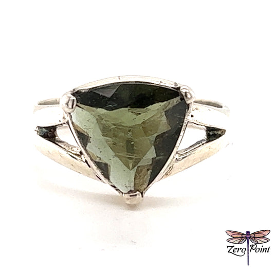 Moldavite Faceted Ring - Zero Point Crystals