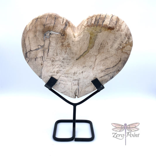 Petrified Wood Heart on stand - Zero Point Crystals