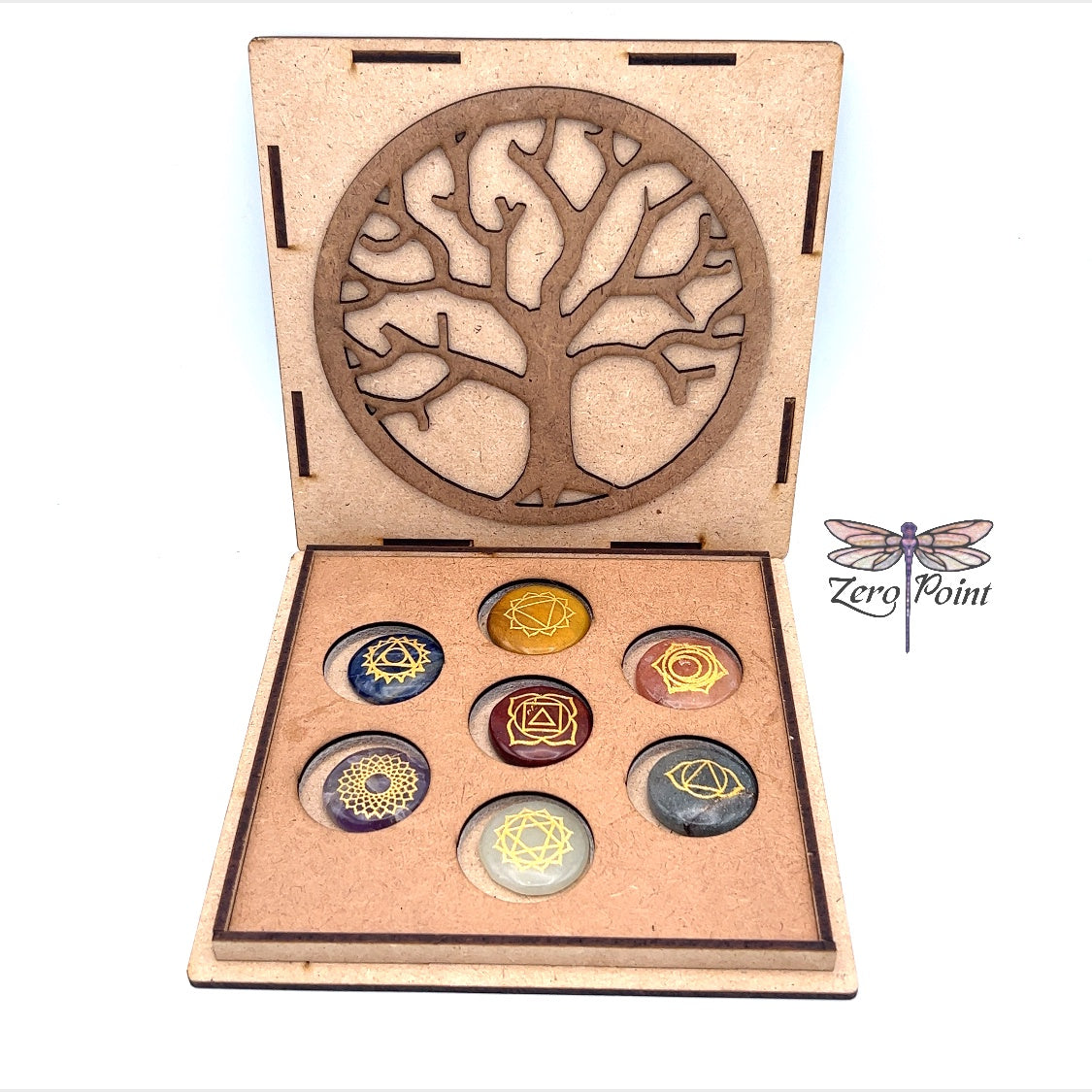 Engraved Chakra Stone Set  in Wooden Box - Zero Point Crystals