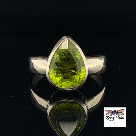 Peridot Teardrop Ring Sz 9.5 - Zero Point Crystals