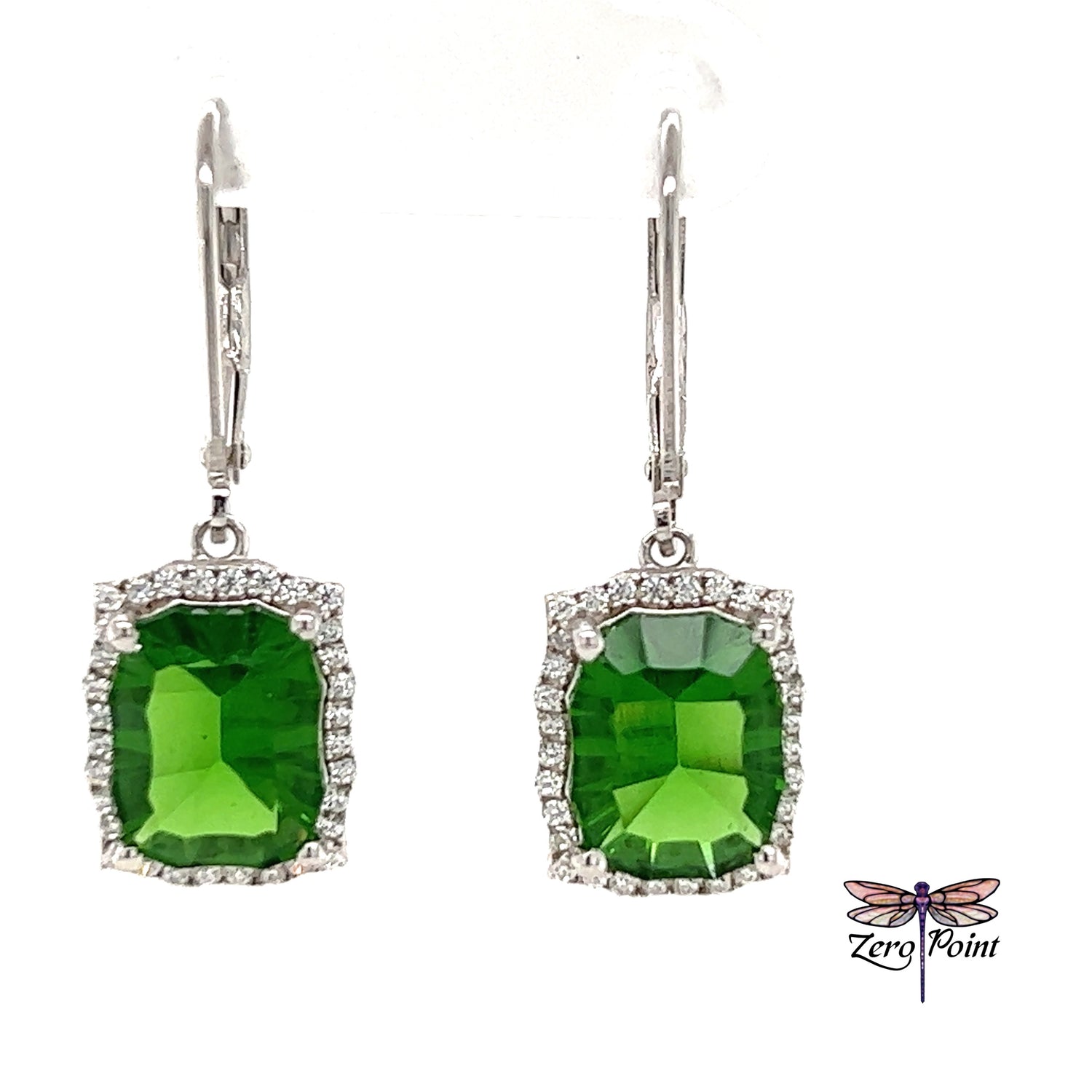 Helenite Rectangle Dangle Earrings - Zero Point Crystals