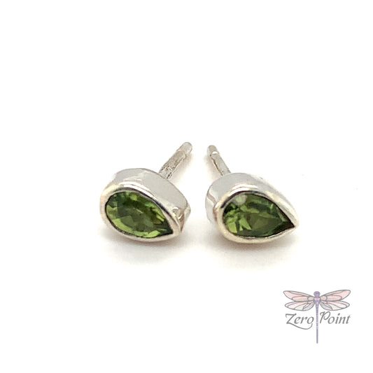 Peridot Teardrop Stud Earrings - Zero Point Crystals