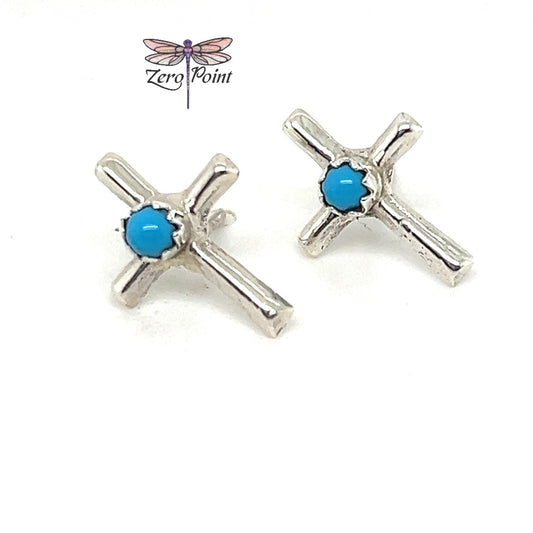 Turquoise Small Cross Earrings - Zero Point Crystals