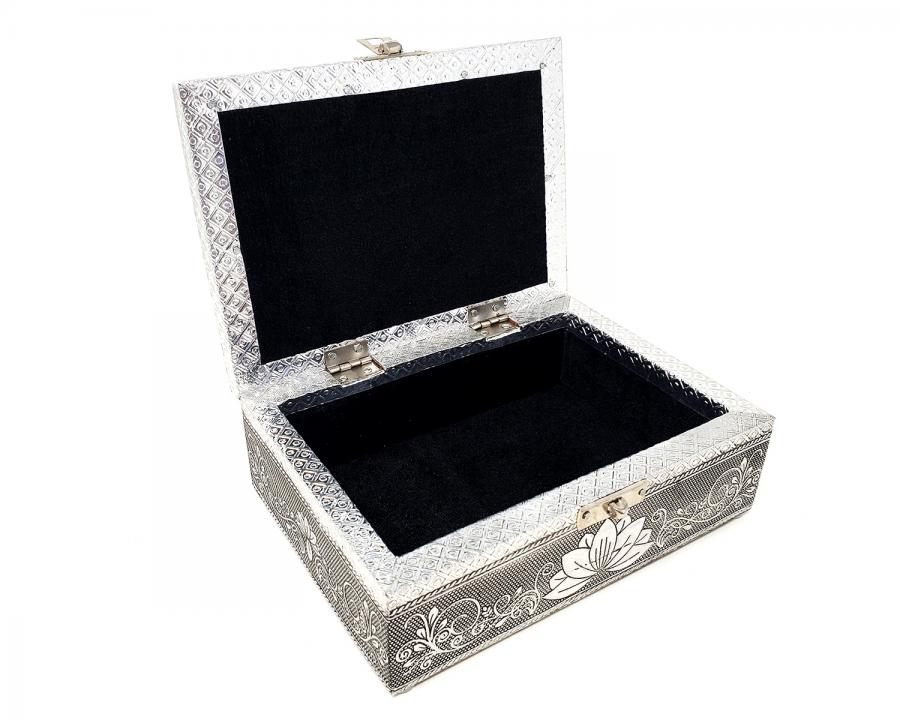 Lotus Carved Metal over Wood Box - Zero Point Crystals