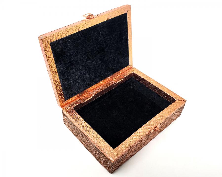 OM Carved Metal over Wood Box - Zero Point Crystals