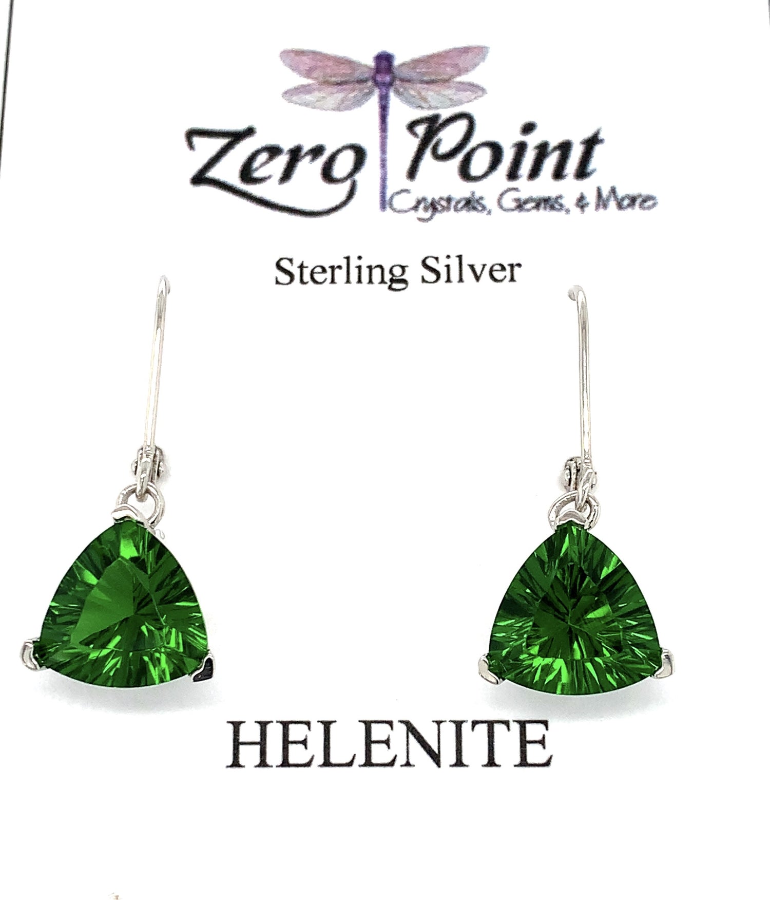 Helenite Trillion Cut Dangle Earrings - Zero Point Crystals