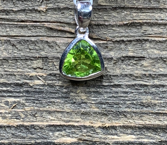 Peridot Trillion Bezel Set Pendant - Zero Point Crystals