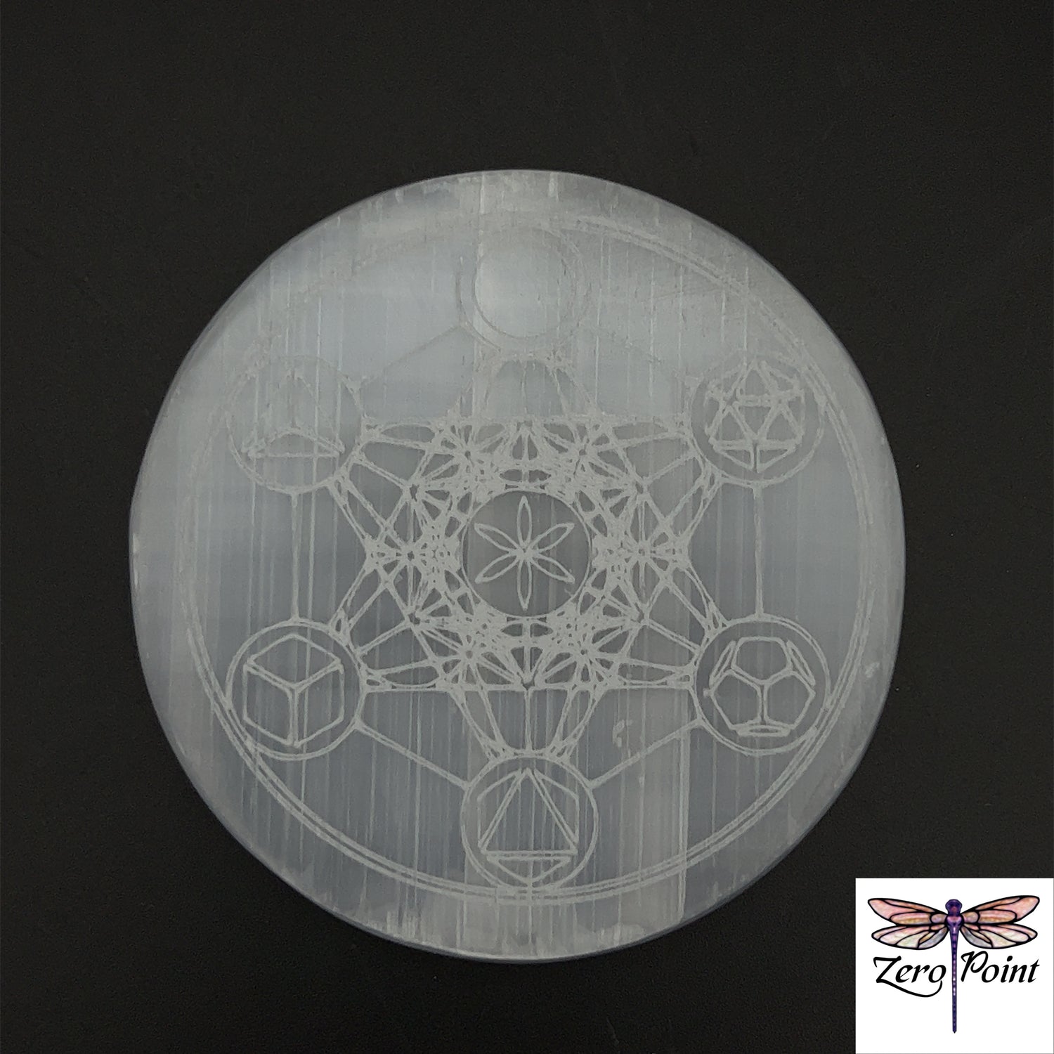 Selenite Engraved Charging Plate 2.75" - Zero Point Crystals