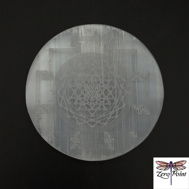 Selenite Engraved Charging Plate 2.75" - Zero Point Crystals