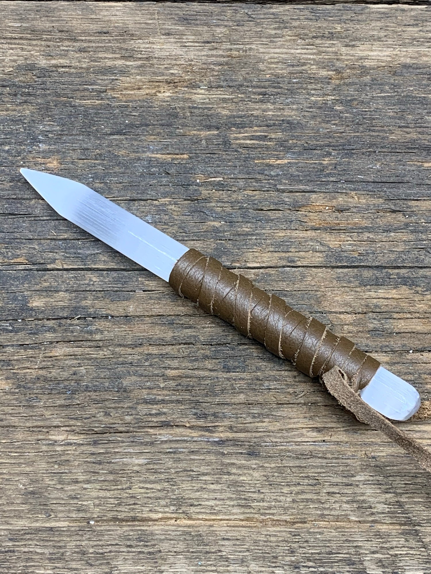 Leather Wrapped Selenite Wand LB - Zero Point Crystals