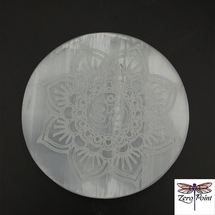 Selenite Engraved Charging Plate 2.75" - Zero Point Crystals