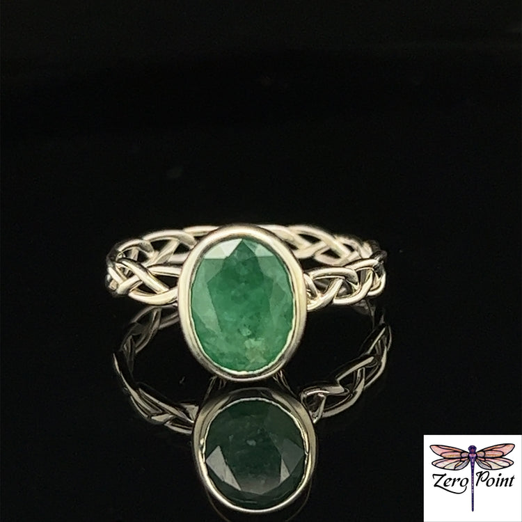 Emerald Thin Celtic Band Ring - Zero Point Crystals
