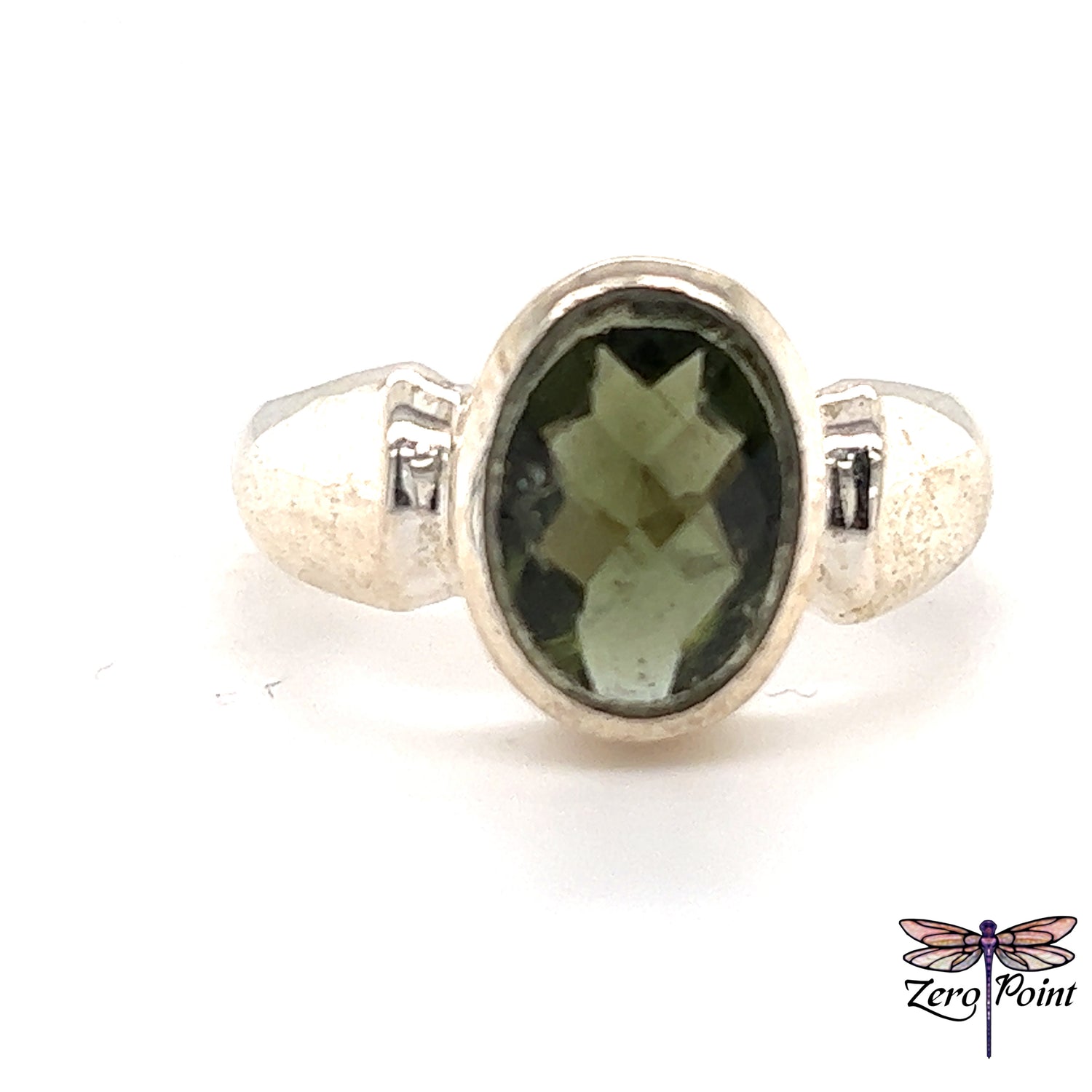 Moldavite Faceted Ring - Zero Point Crystals