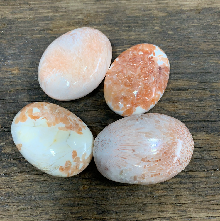Peach Scolecite Palm Stone - Zero Point Crystals