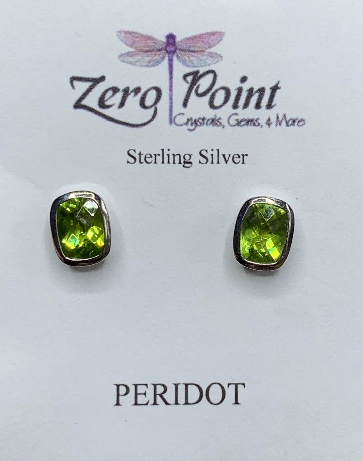 Peridot Rectangle Bezel Set Stud Earrings - Zero Point Crystals