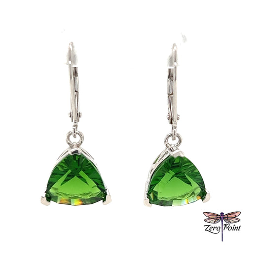 Helenite Trillion Cut Dangle Earrings - Zero Point Crystals