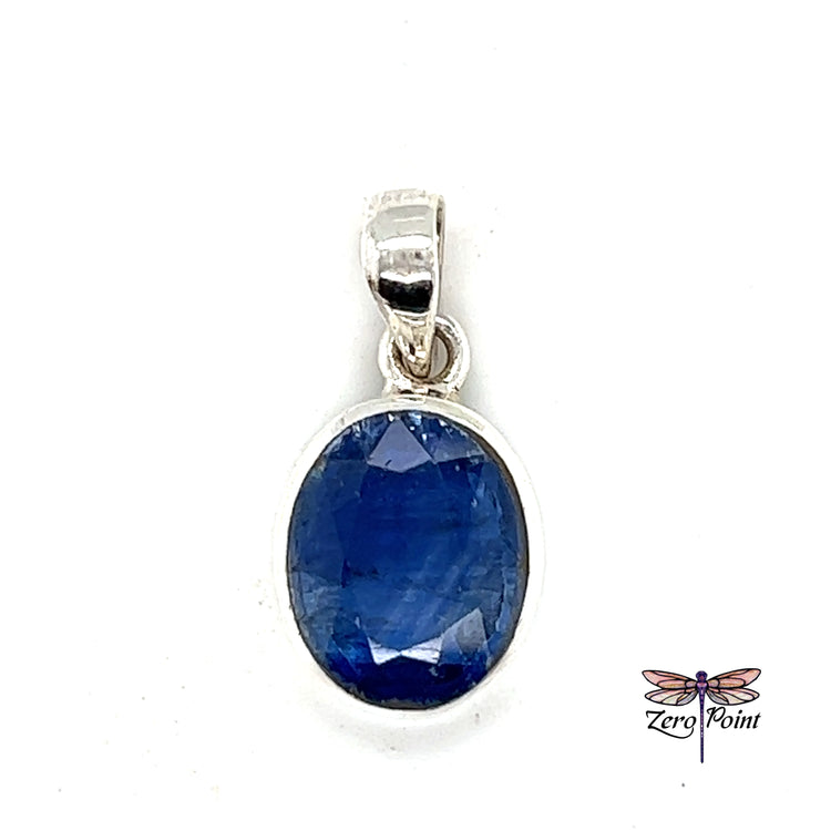Blue Kyanite Faceted Oval Pendant - Zero Point Crystals