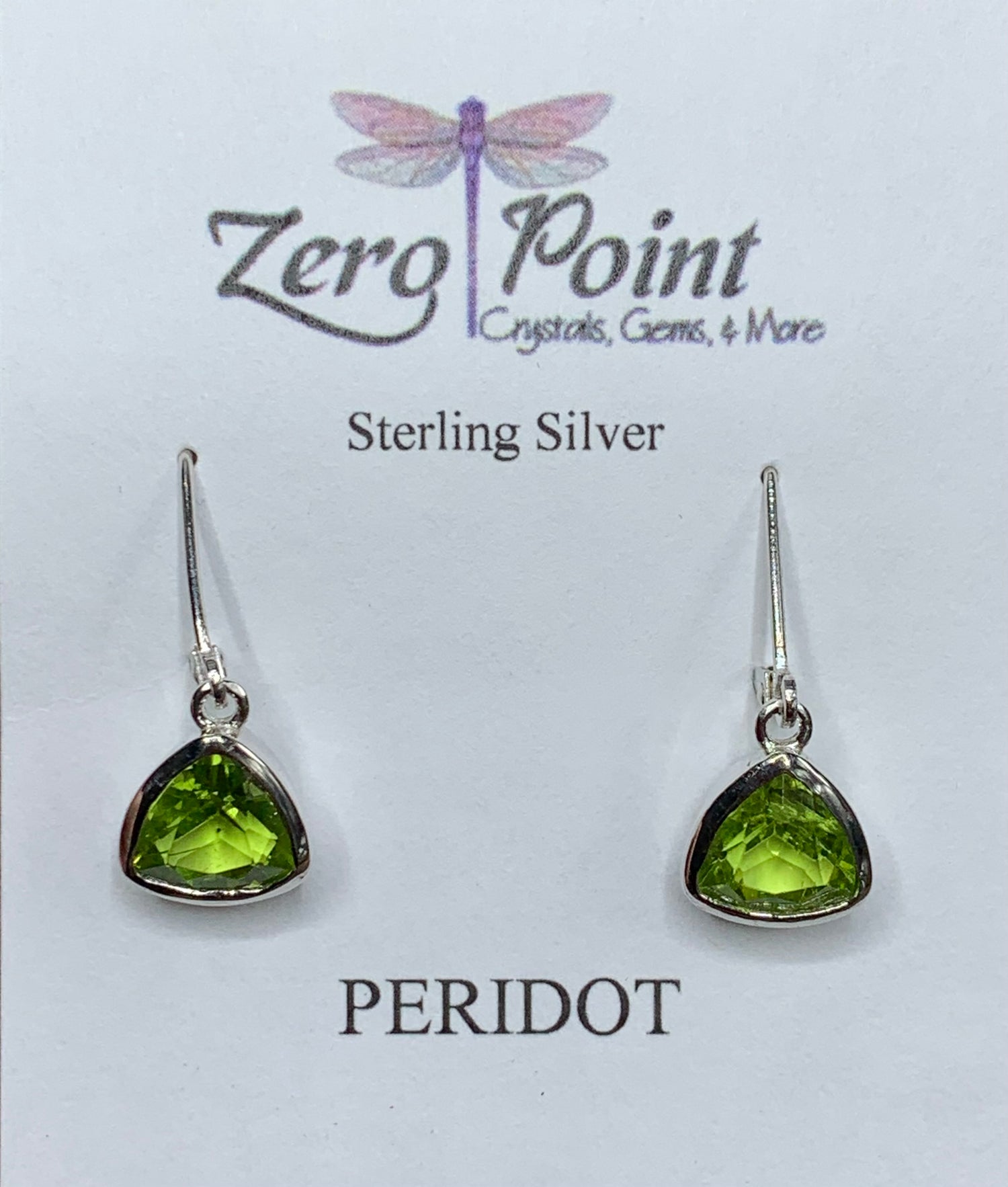 Peridot Trillion Bezel Set Dangle Earrings - Zero Point Crystals